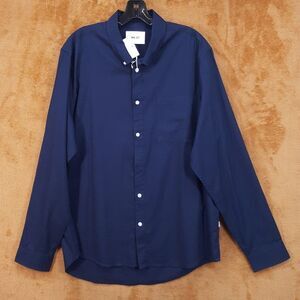 NN07 Shirt Mens XXL Navy Blue Button Down Pocket Long Sleeve Twill ARNE $185